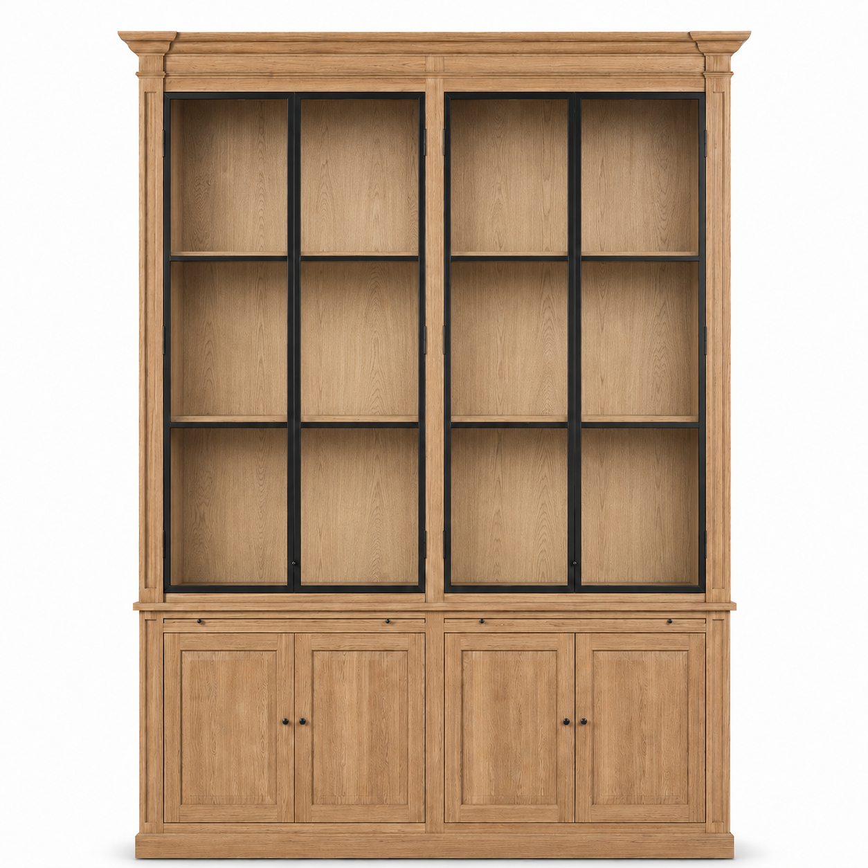 Display Cabinet Vincester Double - 4 Glass Panel Doors - Solid Hoboken Oiled Oak