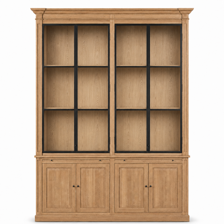 Display Cabinet Vincester Double - 4 Glass Panel Doors - Solid Hoboken Oiled Oak