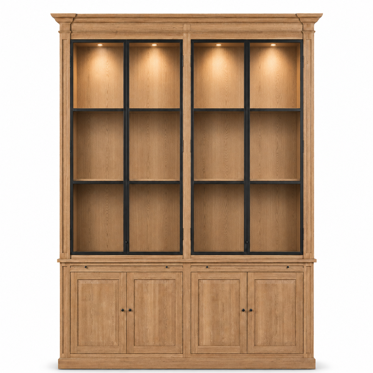 Display Cabinet Vincester Double - 4 Glass Panel Doors - Solid Hoboken Oiled Oak