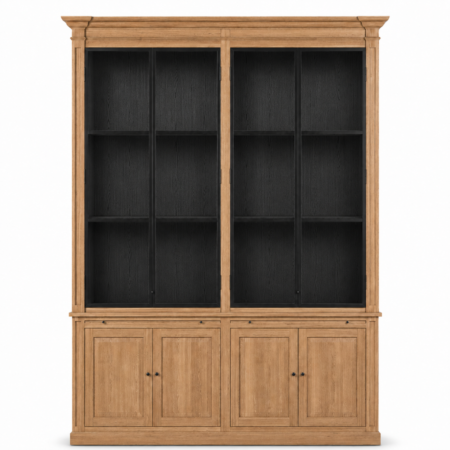 Display Cabinet Vincester Double - 4 Glass Panel Doors - Solid Hoboken Oiled Oak
