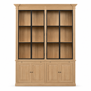 Display Cabinet Vincester Double - 4 Glass Panel Doors - Solid Natural Oak