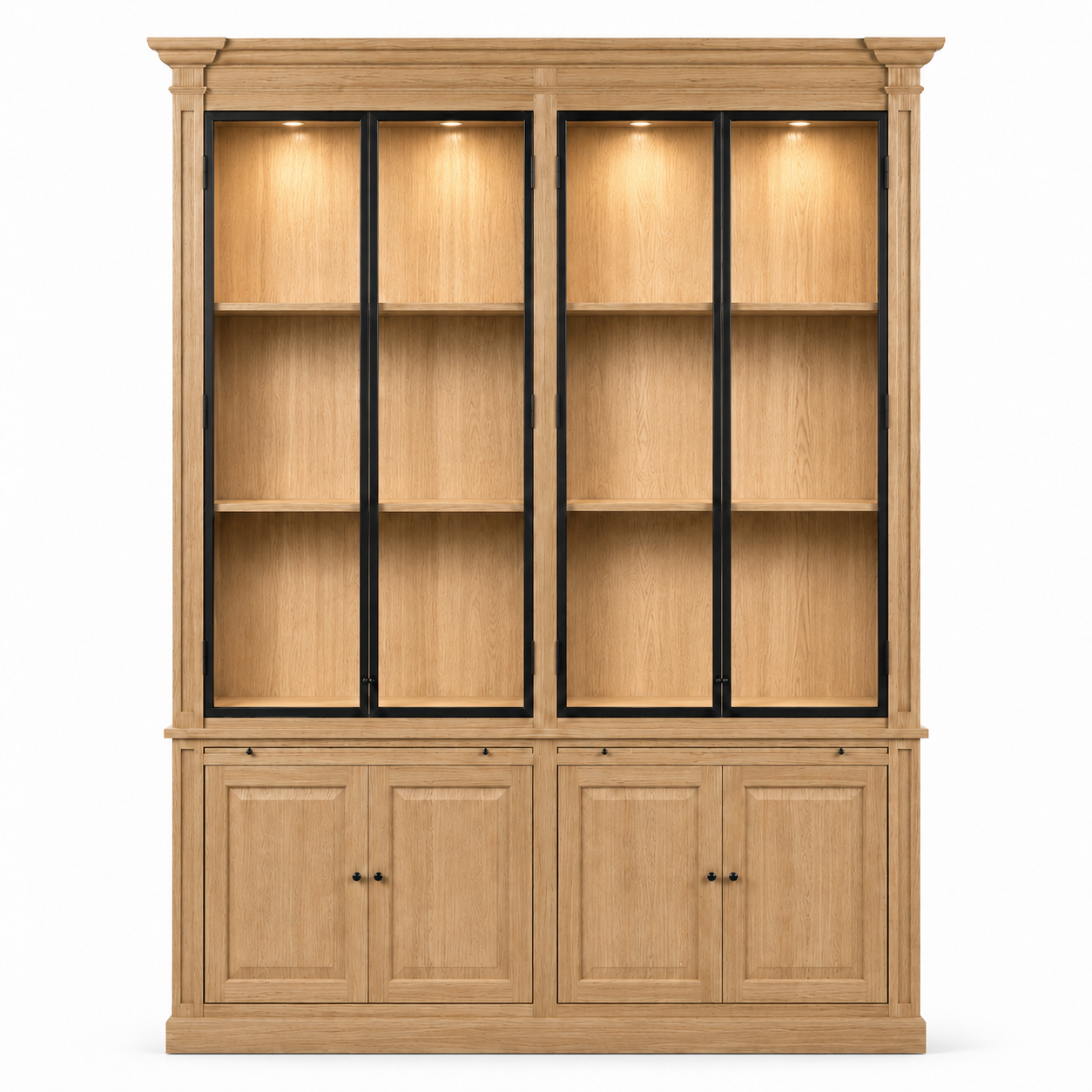 Display Cabinet Vincester Double - 4 Glass Panel Doors - Solid Natural Oak