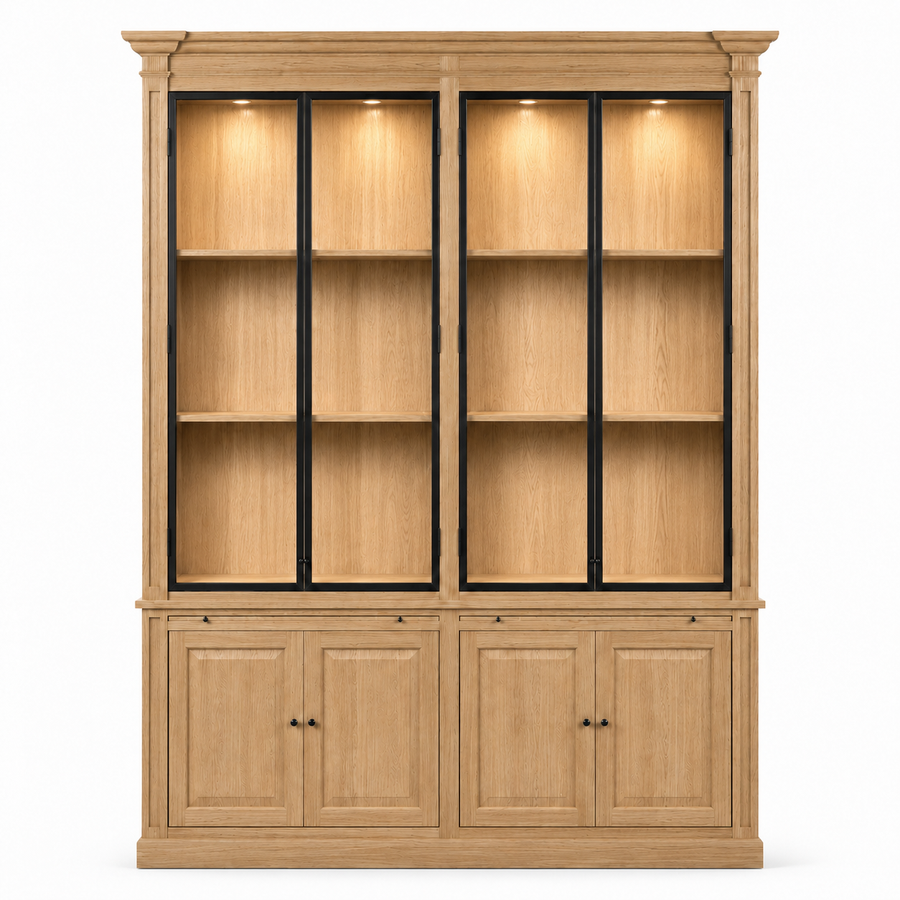 Display Cabinet Vincester Double - 4 Glass Panel Doors - Solid Natural Oak
