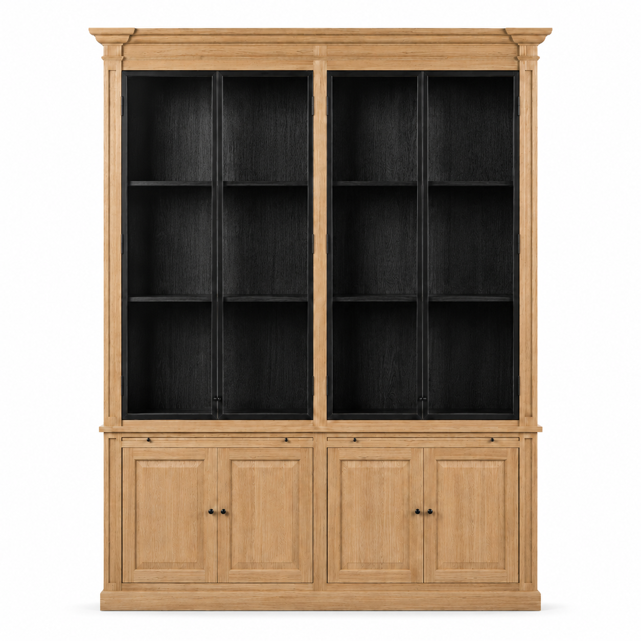 Display Cabinet Vincester Double - 4 Glass Panel Doors - Solid Natural Oak