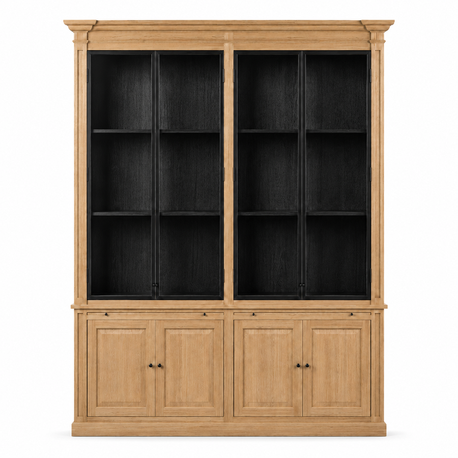 Display Cabinet Vincester Double - 4 Glass Panel Doors - Solid Natural Oak