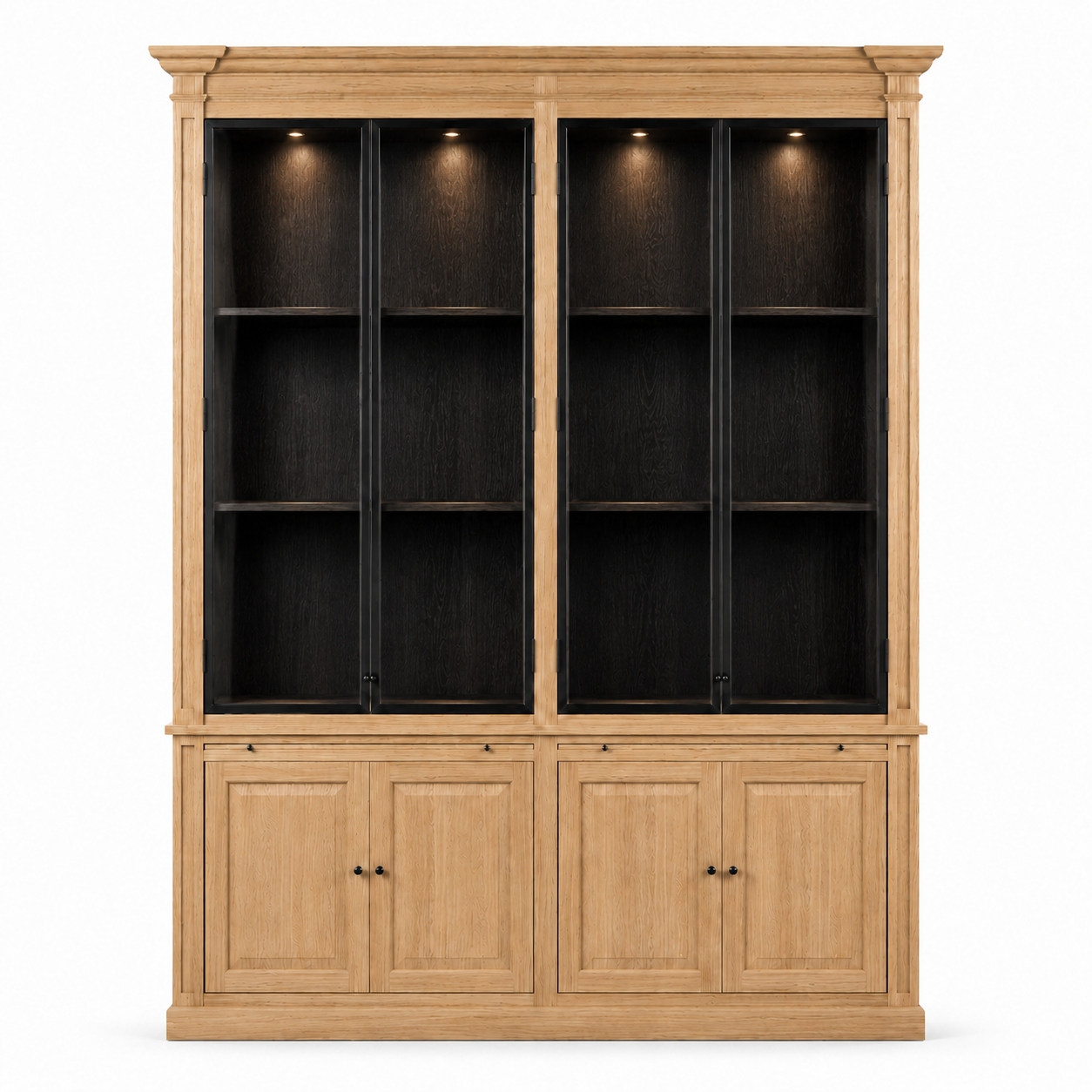 Display Cabinet Vincester Double - 4 Glass Panel Doors - Solid Natural Oak