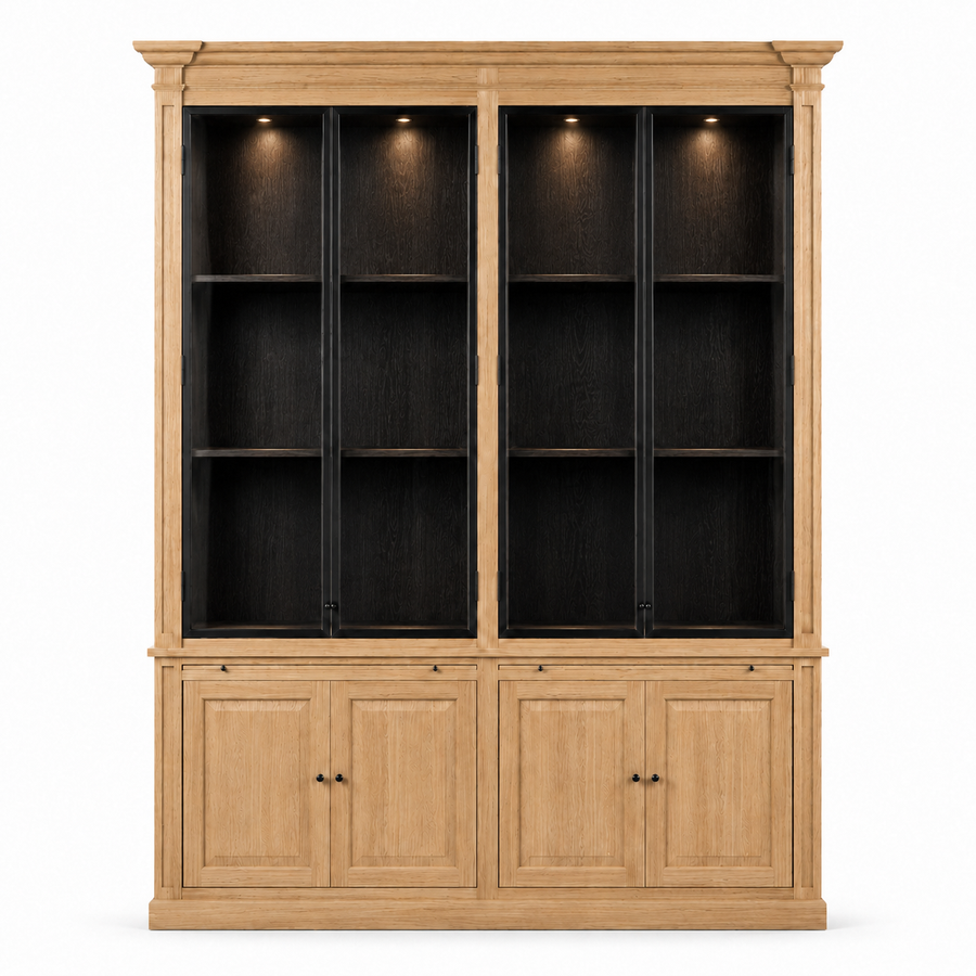 Display Cabinet Vincester Double - 4 Glass Panel Doors - Solid Natural Oak