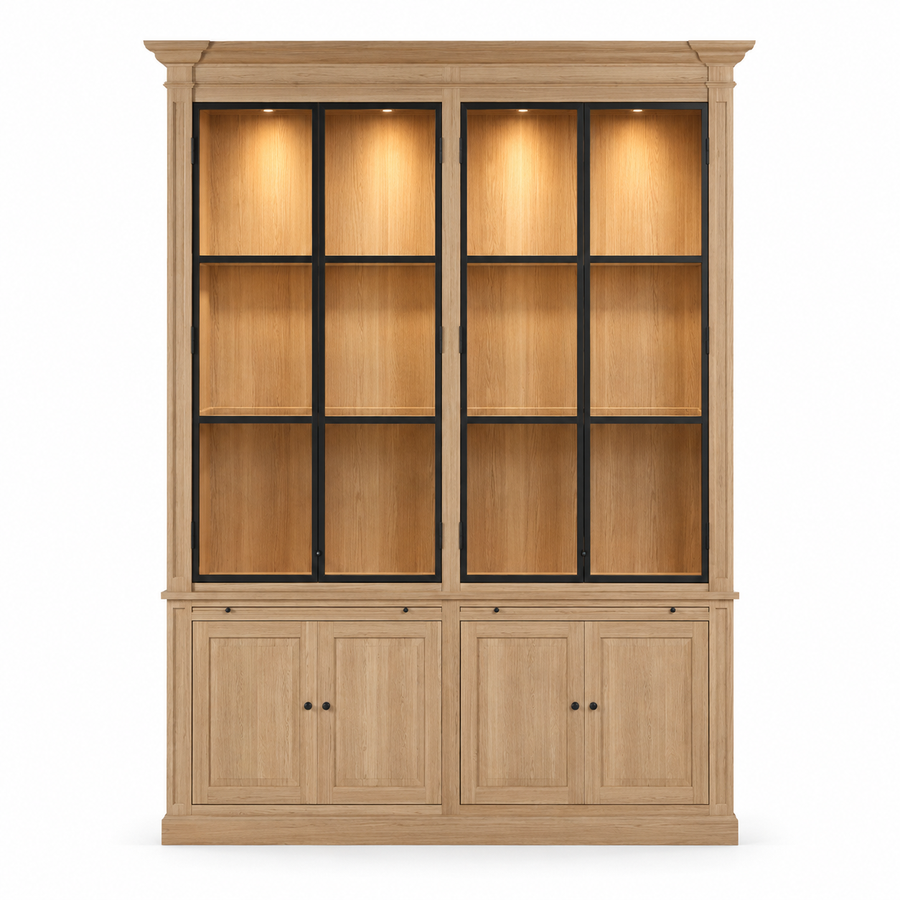 Display Cabinet Vincester Double - 4 Glass Panel Doors - Solid Natural Oak