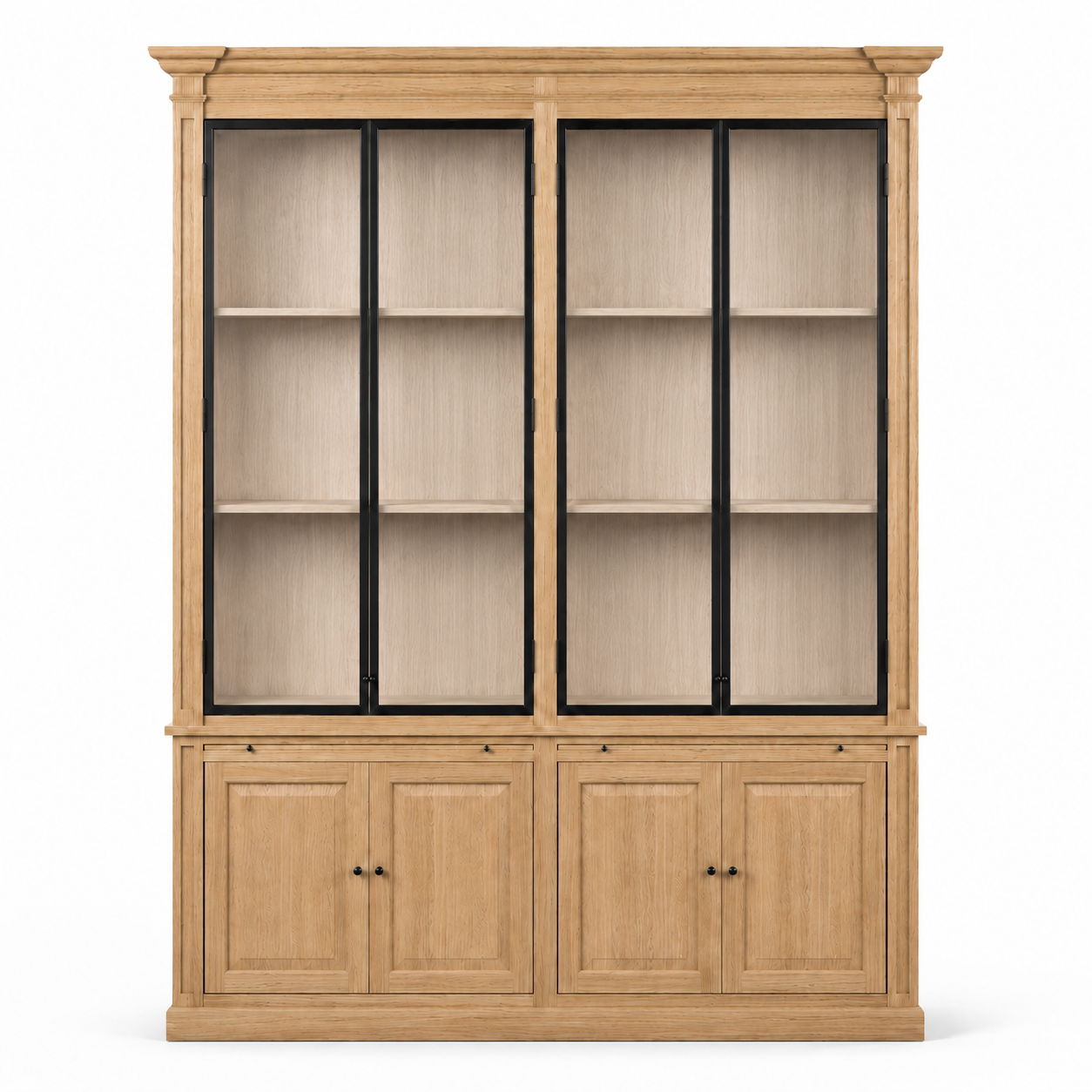 Display Cabinet Vincester Double - 4 Glass Panel Doors - Solid Natural Oak