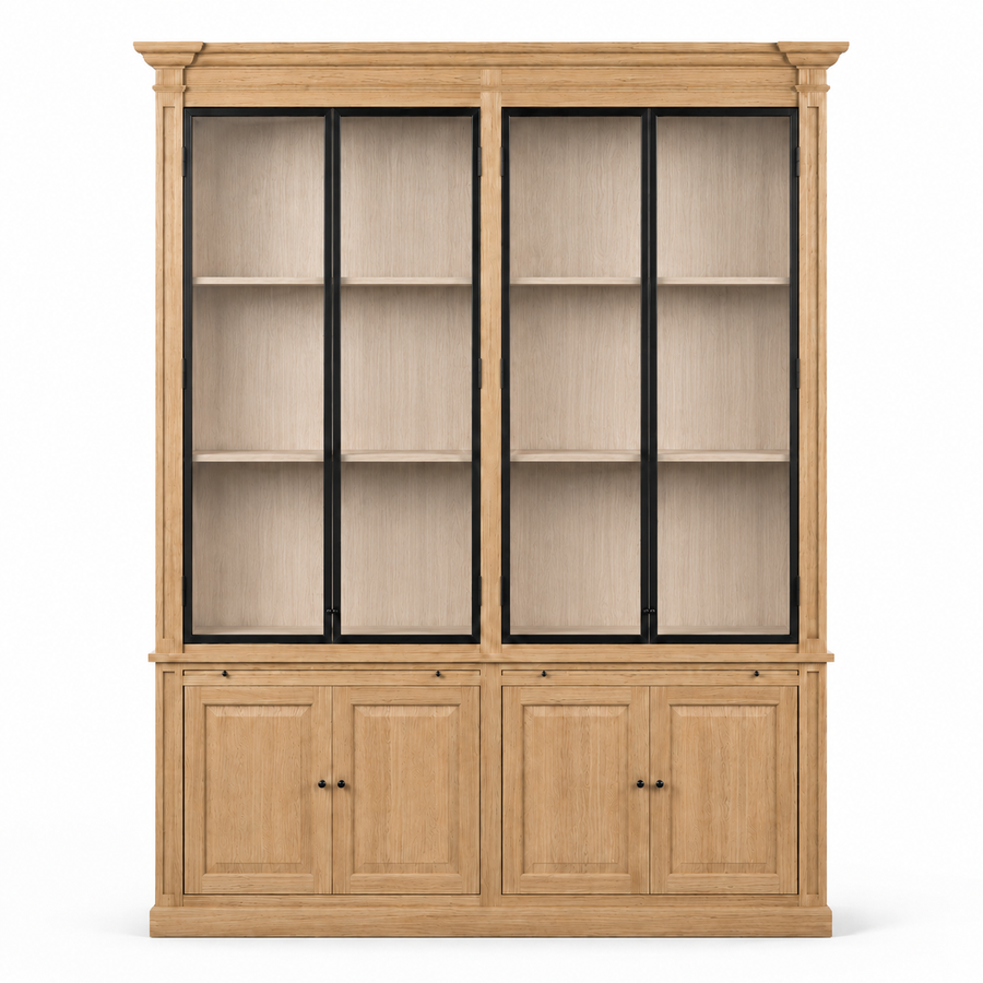 Display Cabinet Vincester Double - 4 Glass Panel Doors - Solid Natural Oak