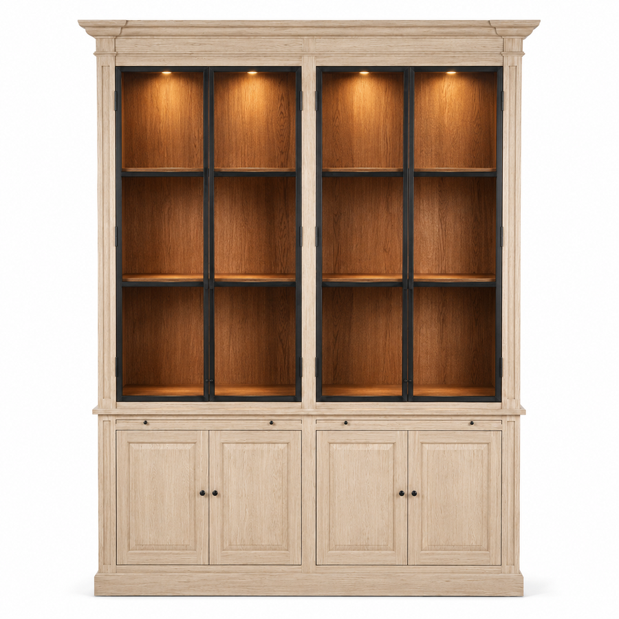 Display Cabinet Vincester Double - 4 Glass Panel Doors - Solid White Oiled Oak