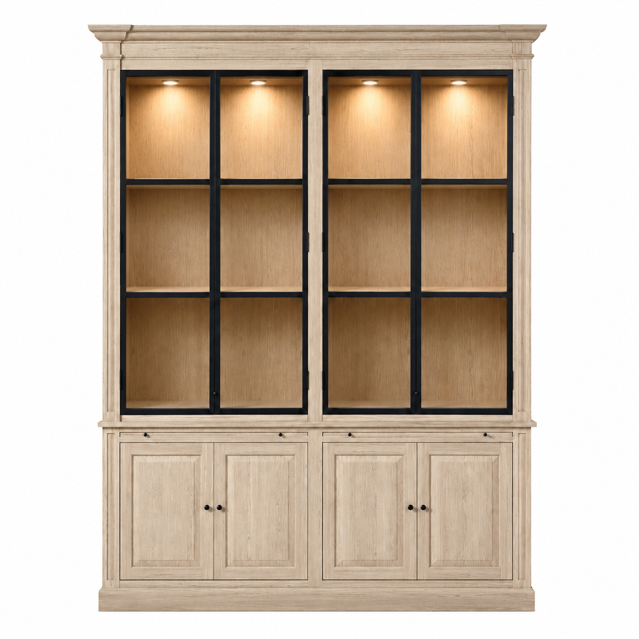 Display Cabinet Vincester Double - 4 Glass Panel Doors - Solid White Oiled Oak