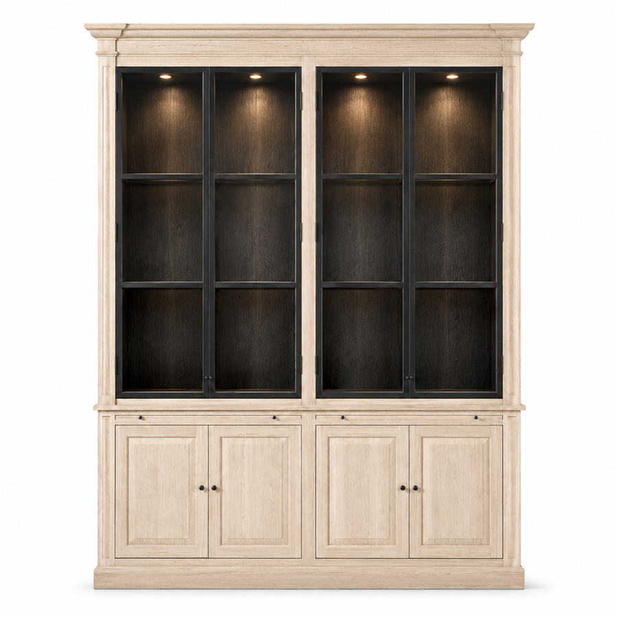 Display Cabinet Vincester Double - 4 Glass Panel Doors - Solid White Oiled Oak
