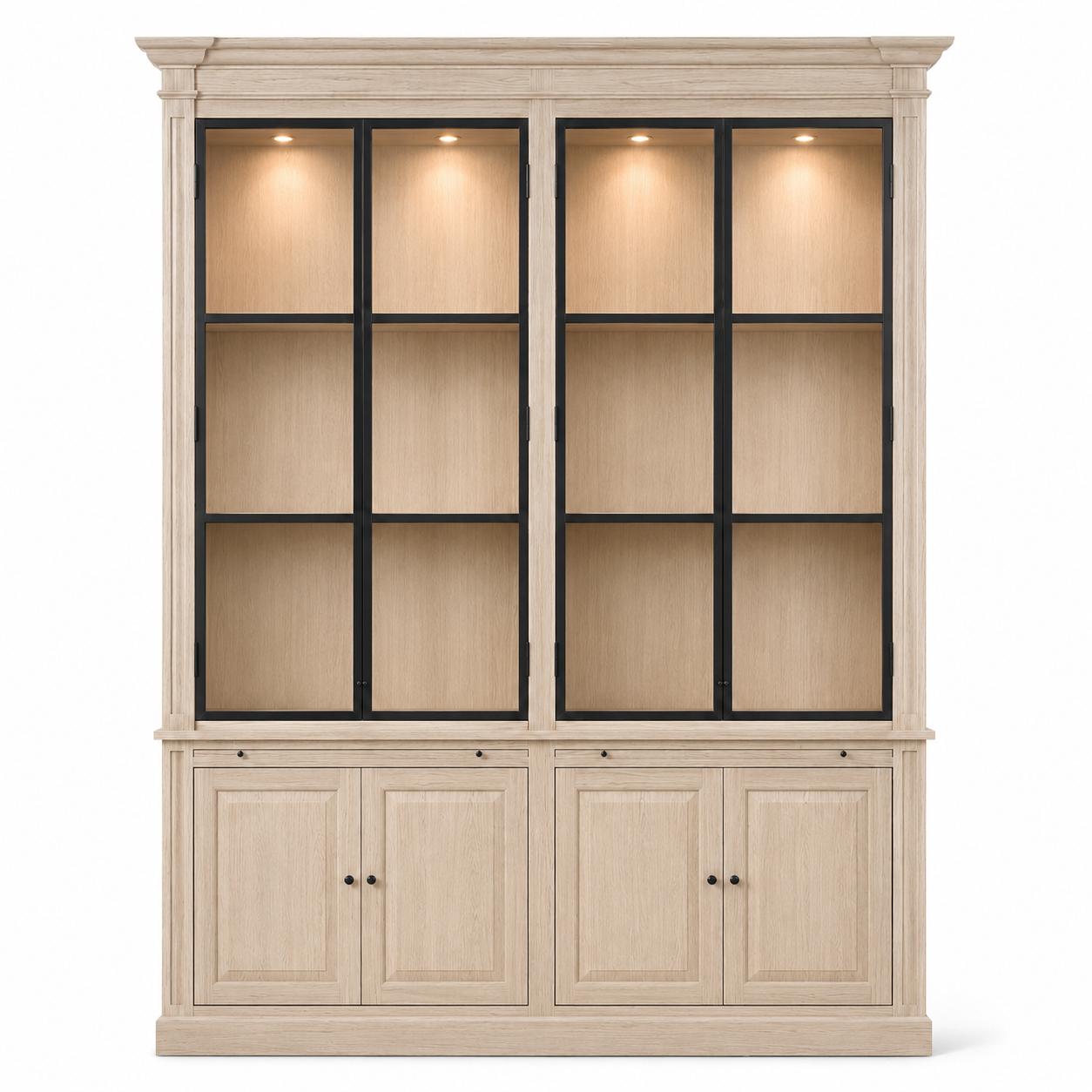 Display Cabinet Vincester Double - 4 Glass Panel Doors - Solid White Oiled Oak