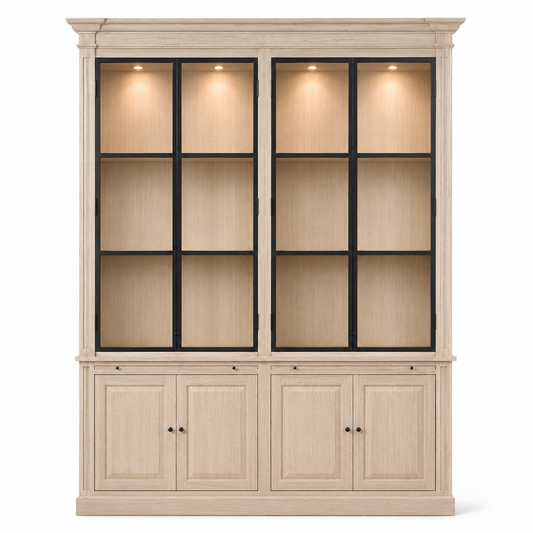 Vincester Double Vitrine - Massiv Weißeiche mit 4 Glas Paneel Türen
