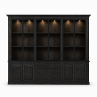 Display Cabinet Vincester Triple - 6 Glass Panel Doors - Solid Black Oiled Oak