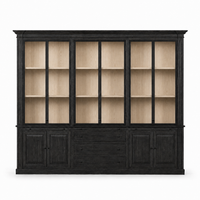 Display Cabinet Vincester Triple - 6 Glass Panel Doors - Solid Black Oiled Oak
