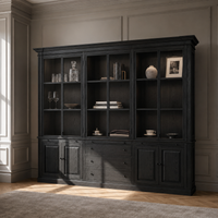 Display Cabinet Vincester Triple - 6 Glass Panel Doors - Solid Black Oiled Oak