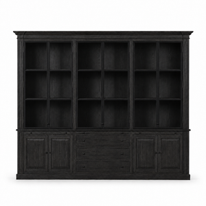 Display Cabinet Vincester Triple - 6 Glass Panel Doors - Solid Black Oiled Oak