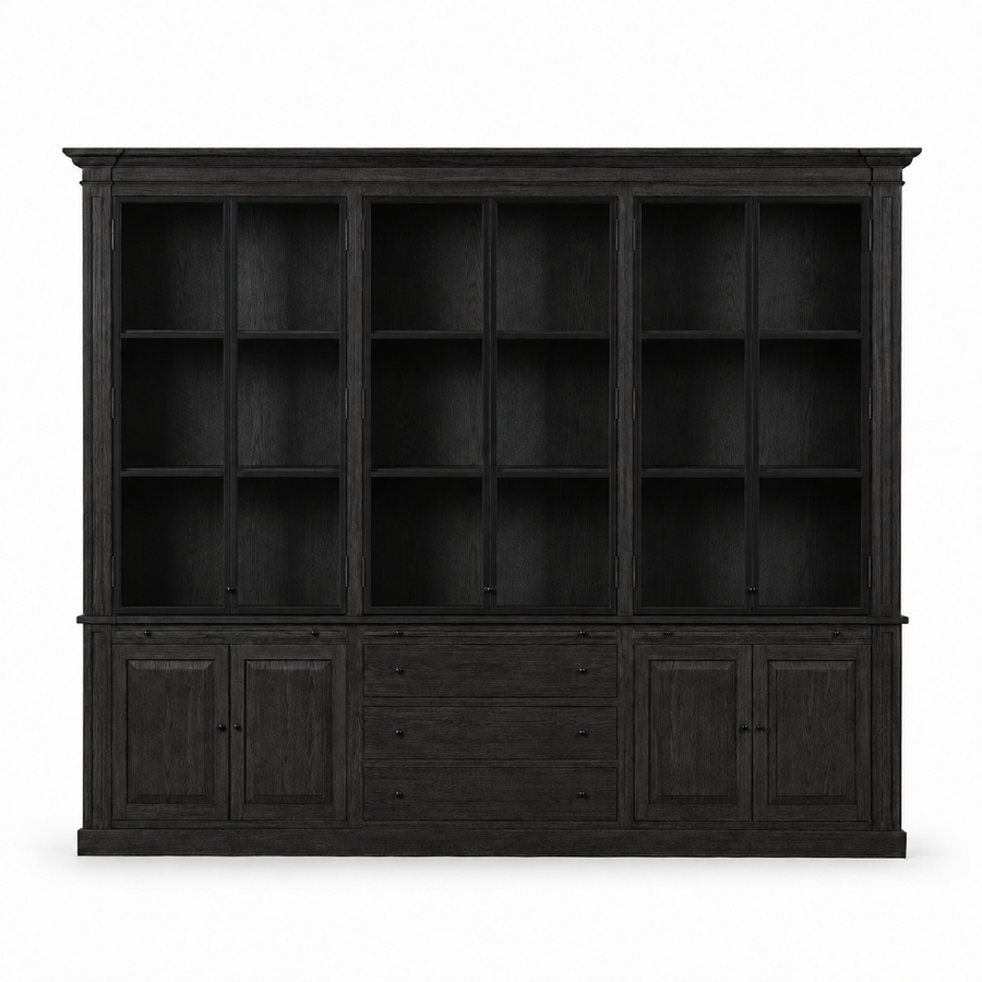 Display Cabinet Vincester Triple - 6 Glass Panel Doors - Solid Black Oiled Oak