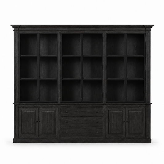 Vincester Triple Vitrine - Massiv Schwarz Eiche mit 6 Glas Paneel Türen