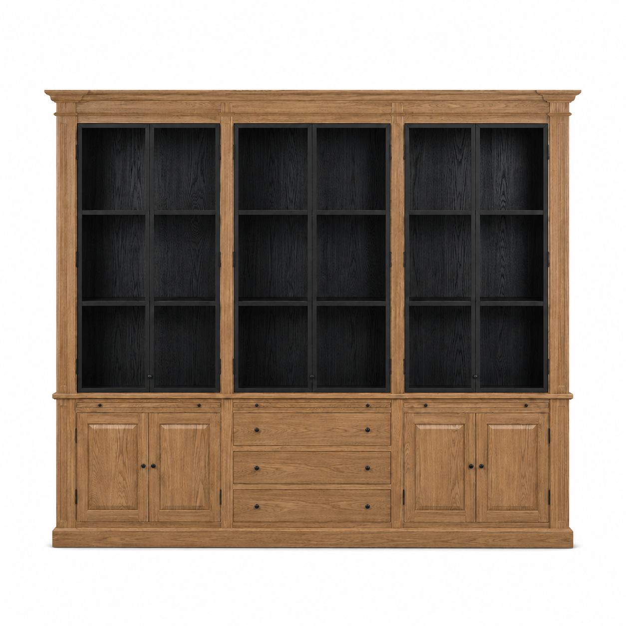 Display Cabinet Vincester Triple - 6 Glass Panel Doors - Solid Hoboken Oiled Oak