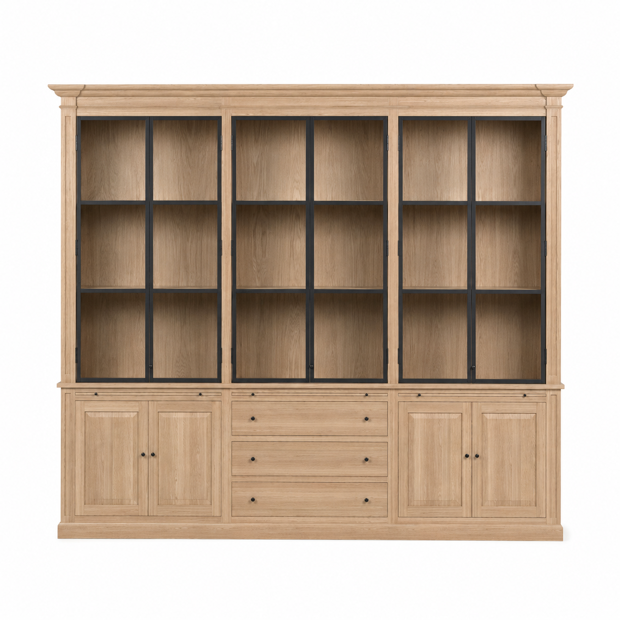 Display Cabinet Vincester Triple - 6 Glass Panel Doors - Solid Natural Oak