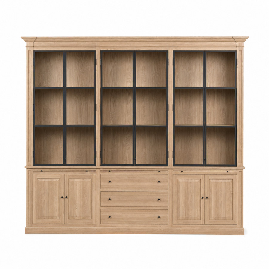 Display Cabinet Vincester Triple - 6 Glass Panel Doors - Solid Natural Oak