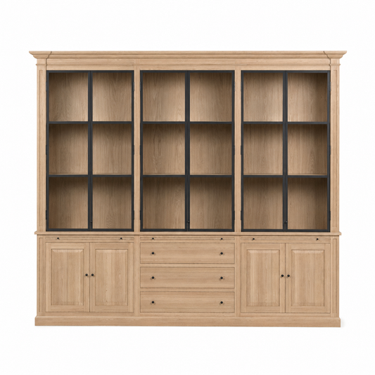 Vincester Triple Vitrine - Massiv Natureiche mit 6 Glas Paneel Türen