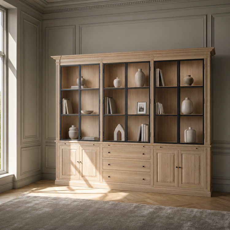 Vetrina Vincester Triple - 6 Ante a Pannello in Vetro - Rovere Massello Naturale