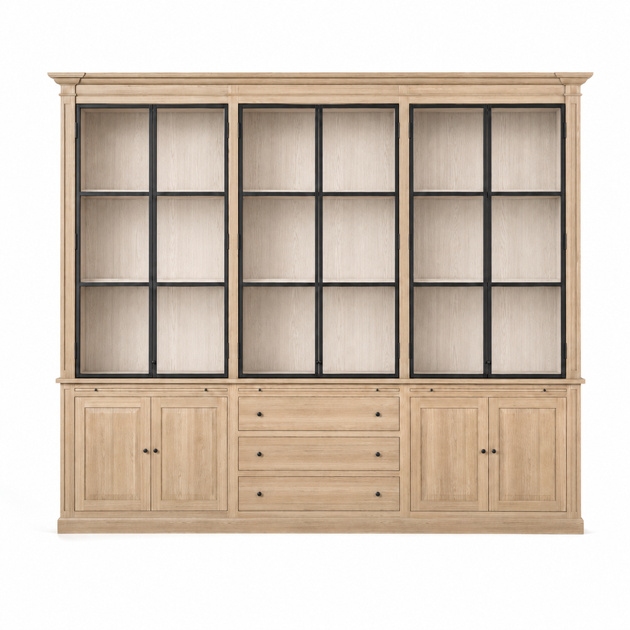 Display Cabinet Vincester Triple - 6 Glass Panel Doors - Solid Natural Oak