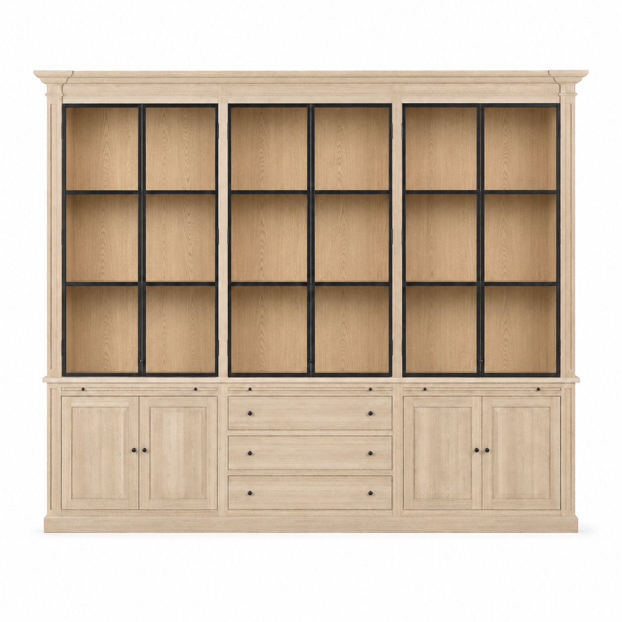 Display Cabinet Vincester Triple - 6 Glass Panel Doors - Solid White Oiled Oak