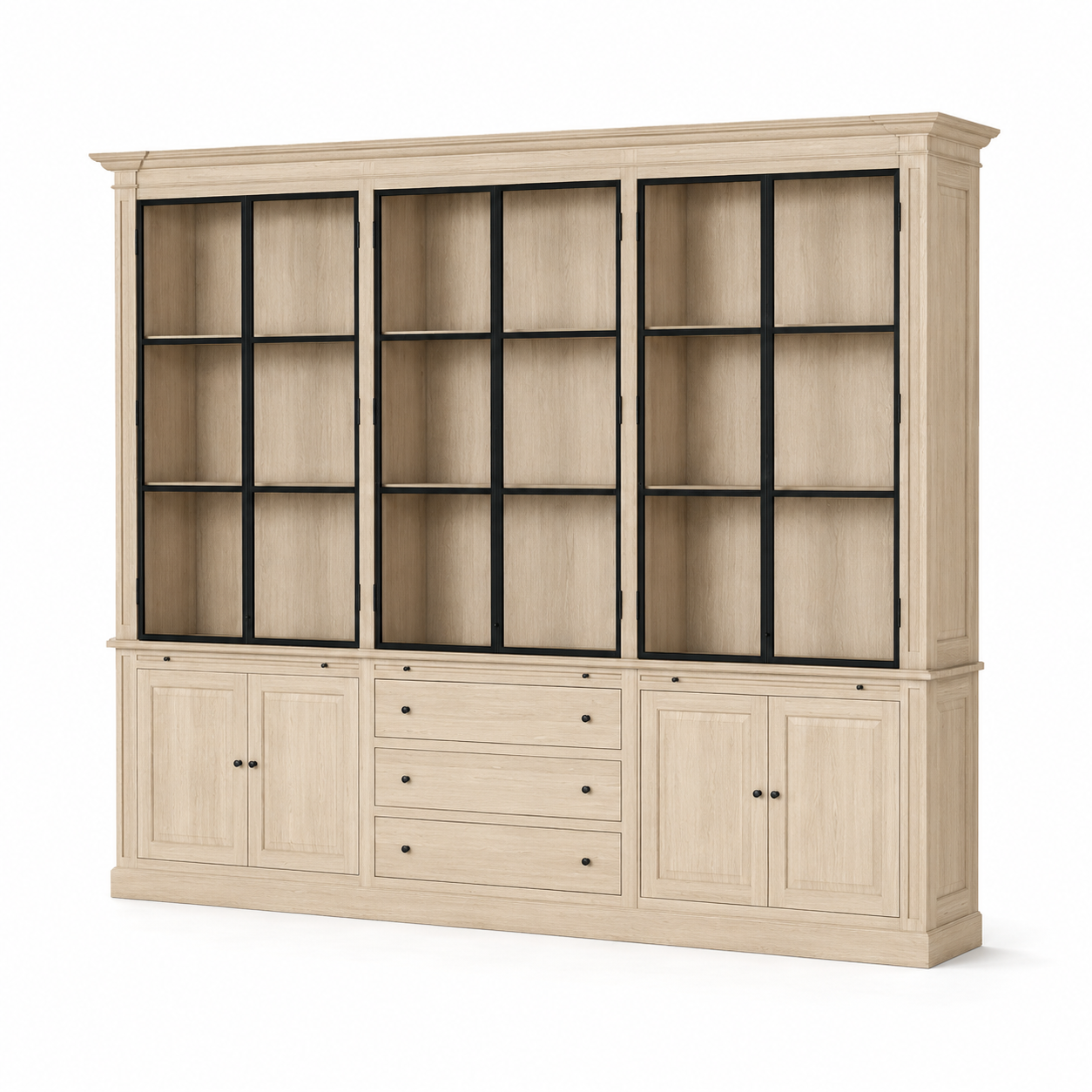 Display Cabinet Vincester Triple - 6 Glass Panel Doors - Solid White Oiled Oak