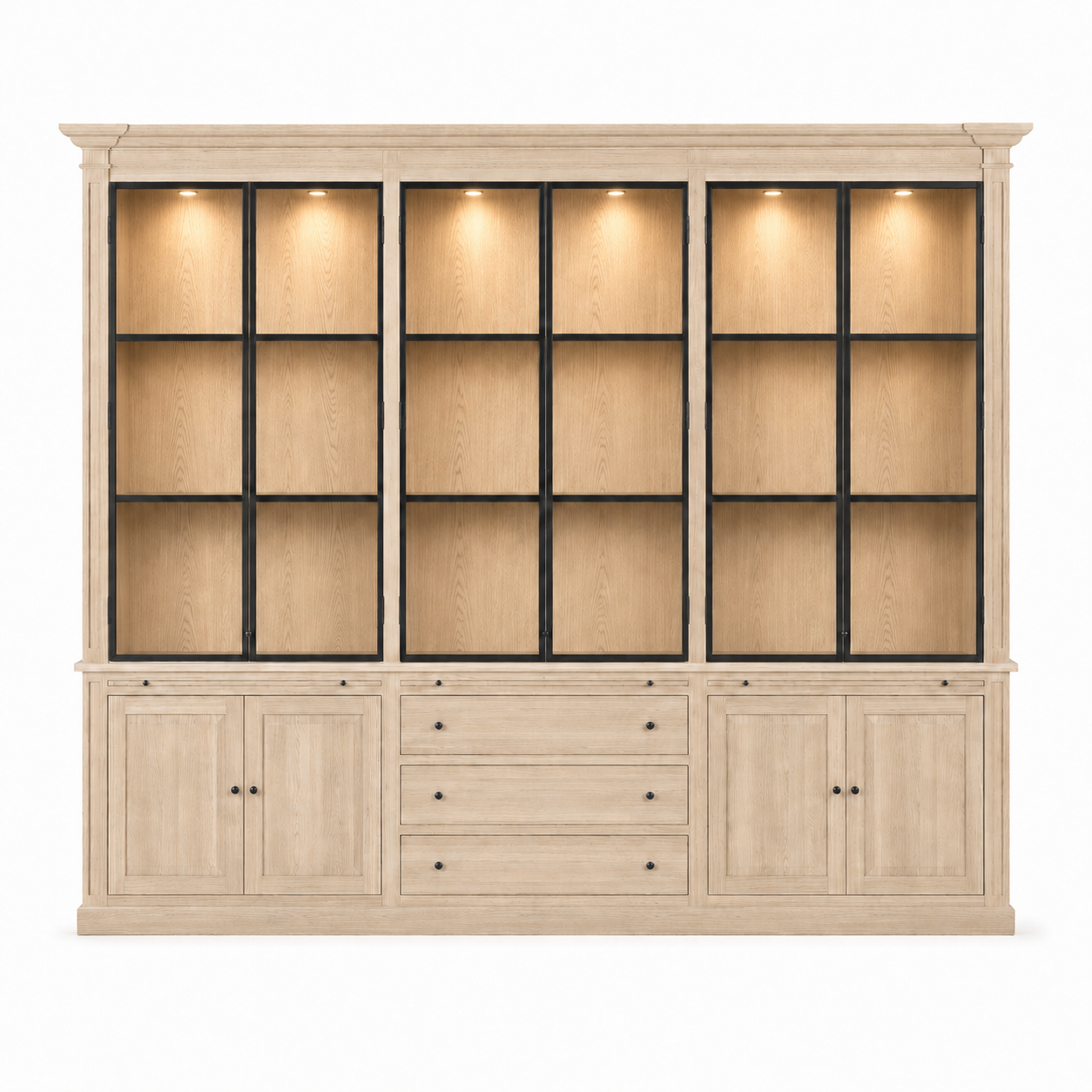 Display Cabinet Vincester Triple - 6 Glass Panel Doors - Solid White Oiled Oak