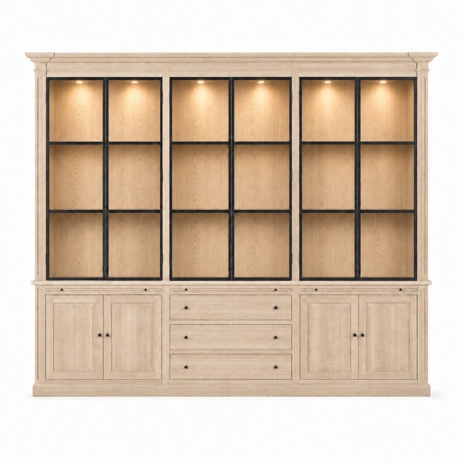 Display Cabinet Vincester Triple - 6 Glass Panel Doors - Solid White Oiled Oak
