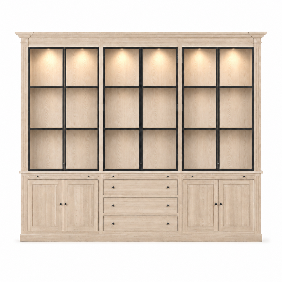 Display Cabinet Vincester Triple - 6 Glass Panel Doors - Solid White Oiled Oak