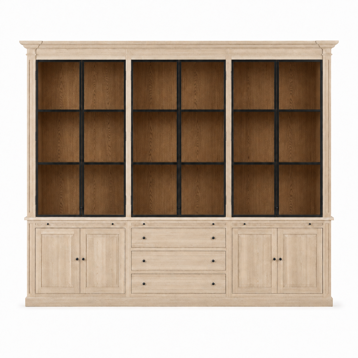 Display Cabinet Vincester Triple - 6 Glass Panel Doors - Solid White Oiled Oak