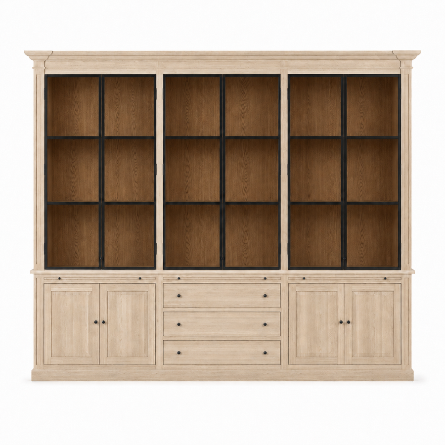 Display Cabinet Vincester Triple - 6 Glass Panel Doors - Solid White Oiled Oak