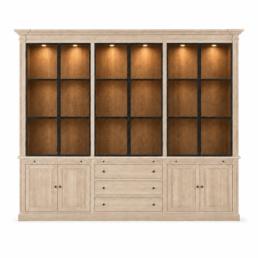 Display Cabinet Vincester Triple - 6 Glass Panel Doors - Solid White Oiled Oak