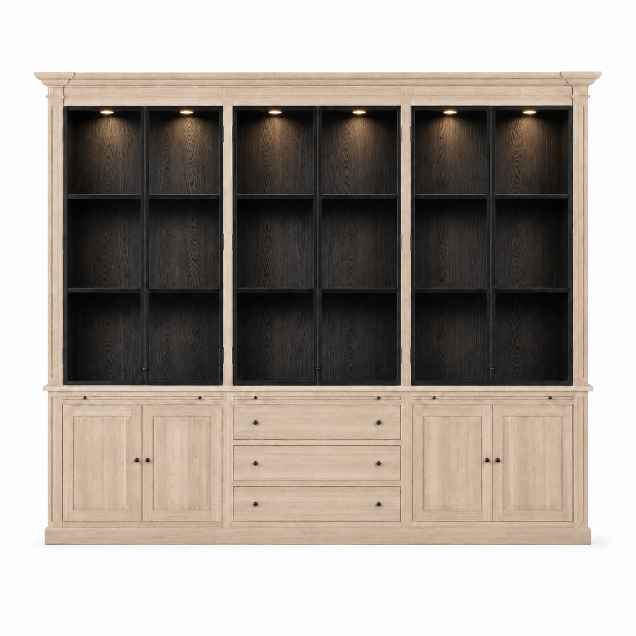 Display Cabinet Vincester Triple - 6 Glass Panel Doors - Solid White Oiled Oak