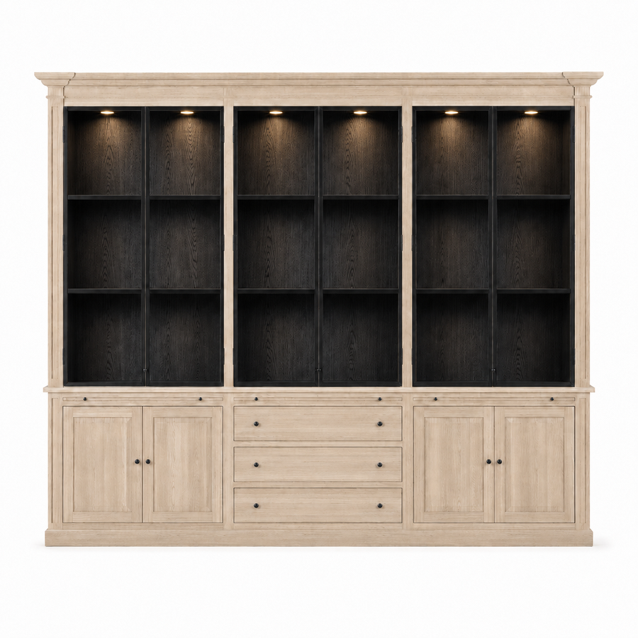 Display Cabinet Vincester Triple - 6 Glass Panel Doors - Solid White Oiled Oak