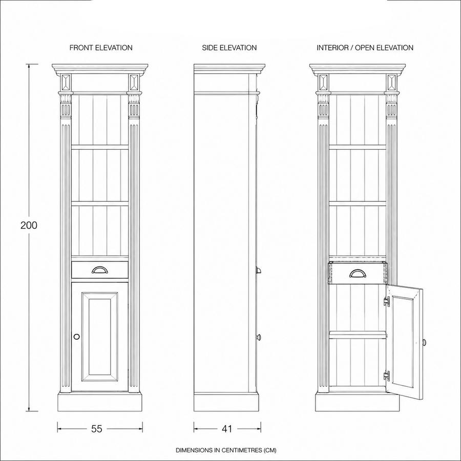 Westcott White Oak Bathroom Storage Cabinet - 55 x 41 x 200 cm