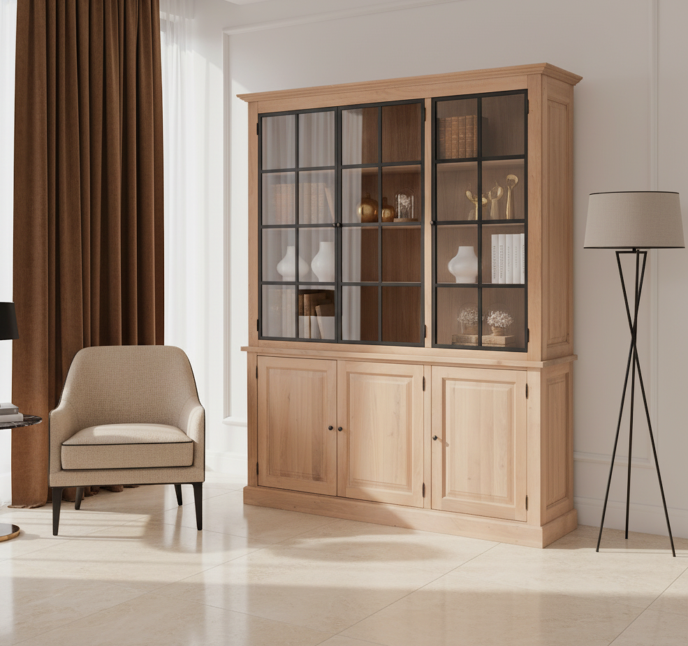 Wexford Display Cabinet - Natural Oak with 3 Glass Panel Doors | Marcottestyle
