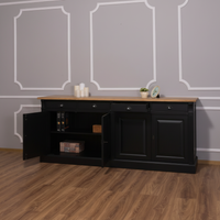 Wexford Buffet bas – Massif Chêne Top and Noir Base | Classique 4-Porte Armoire de rangement