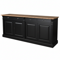 Wexford Buffet bas – Massif Chêne Top and Noir Base | Classique 4-Porte Armoire de rangement