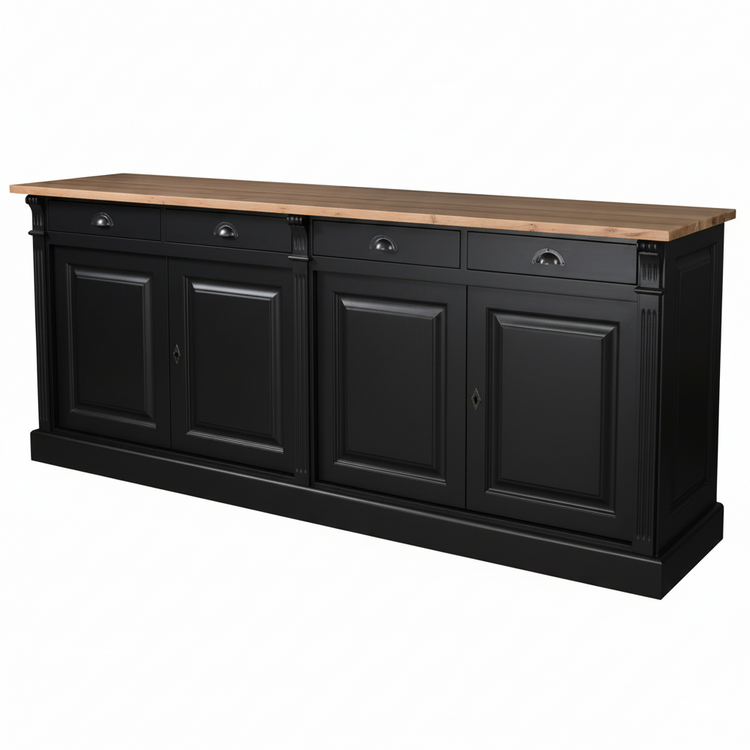 Wexford Sideboard – Solid Oak Top and Black Base | Classic 4-Door Storage Cabinet | Marcottestyle