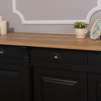 Wexford Buffet bas – Massif Chêne Top and Noir Base | Classique 4-Porte Armoire de rangement