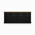 Wexford Buffet bas – Massif Chêne Top and Noir Base | Classique 4-Porte Armoire de rangement