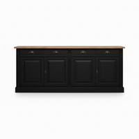 Wexford Buffet bas – Massif Chêne Top and Noir Base | Classique 4-Porte Armoire de rangement