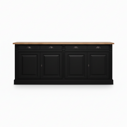 Wexford Sideboard - Solid Oak Top and Black Base | Classic 4-Door Storage Cabinet | Marcottestyle